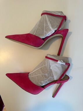 Sam Edelman Pink Suede Pointed-Toe Ankle-Strap Heels